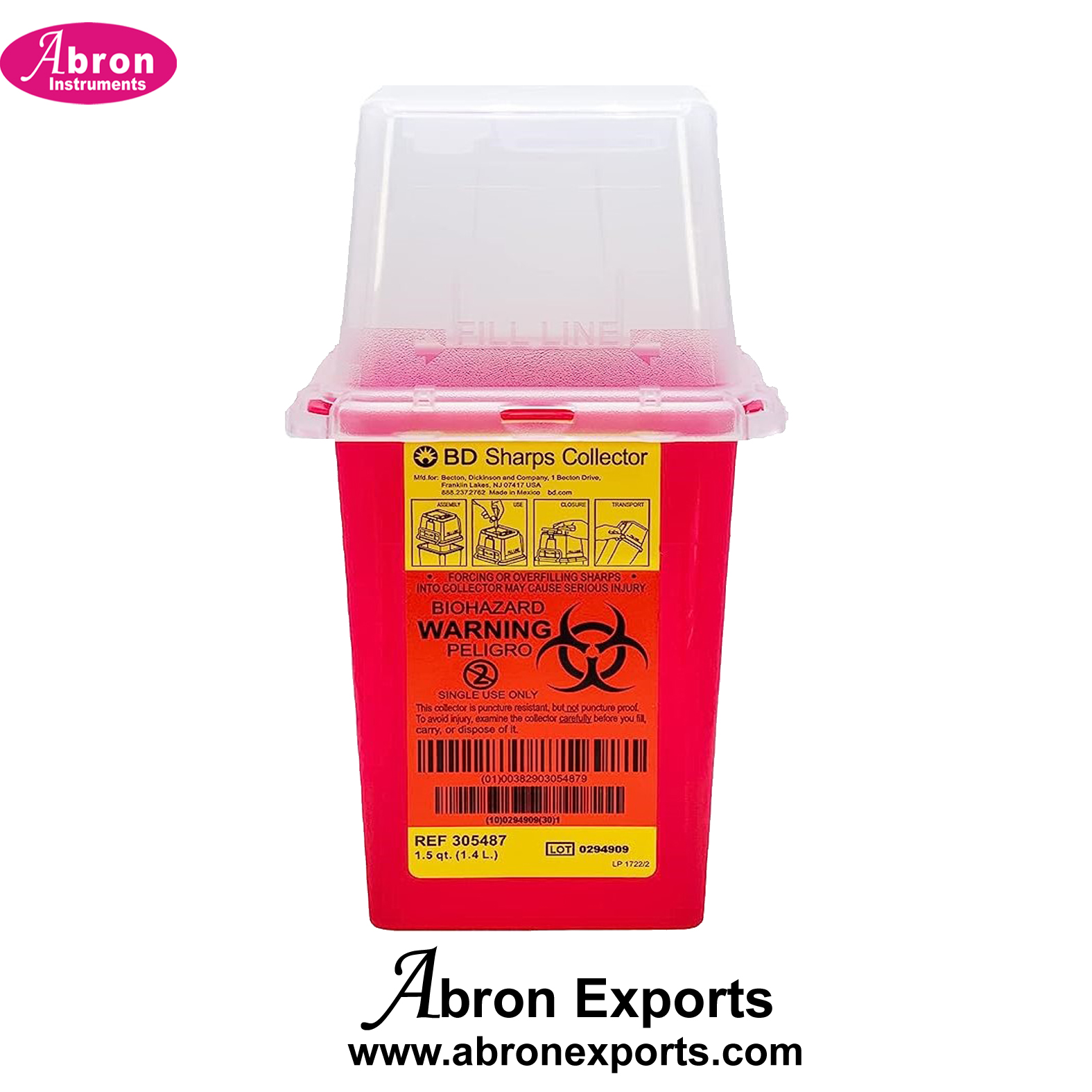 Syinge Needle Collector 1.4 liters Biohazard Disposable Bins Cardboard or LDPE lid Waste Abron ABM-2306C 
